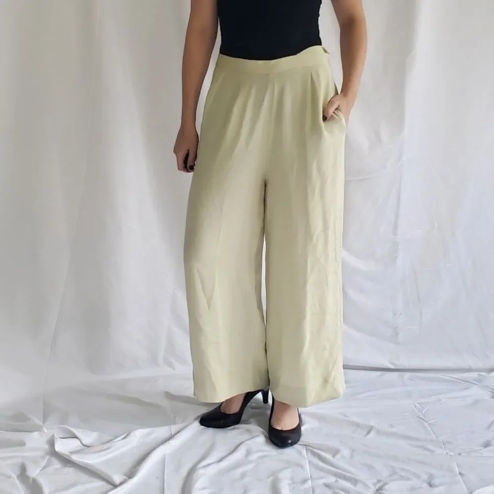 Vintage Beige Silk Wide Leg Trousers